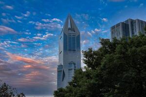 Shanghai Skyscraper with Angular Design at Sunset photo