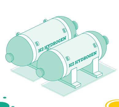 Isometric h2 hydrogen storage tanks. Outline objects isolated on white background. vector