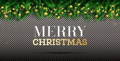 Fir branches with neon lights on garlands. Checkered background. Merry Christmas. Happy New Year. Green pine spruce twig. Holiday background. Evergreen needles. Copy space. vector