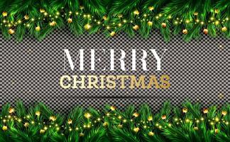 Fir branches with neon lights on garlands. Checkered background. Merry Christmas. Happy New Year. Green pine spruce twig. Holiday background. Evergreen needles. Copy space. vector