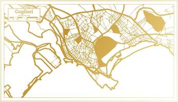 Cagliari Italy City Map in golden Colors in Retro Style. Outline Map. vector