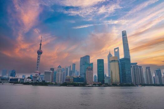 Shanghai skyline from river cruise