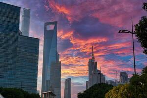 Shanghai Skyline at Sunset with Shanghai World Financial Center photo