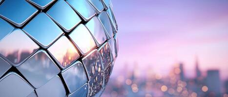 abstract glass structure reflecting sunset sky photo