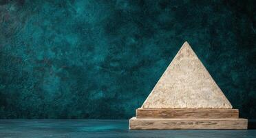 abstract geometric pyramid on wooden platform photo