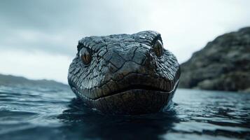 close up of a crocodile head in the water photo