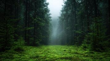 Mysterious forest path in the mist photo
