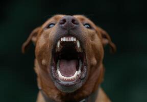 Aggressive dog with open mouth and sharp teeth photo