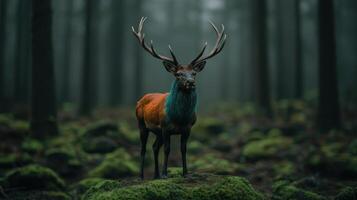 Majestic stag standing in lush forest photo