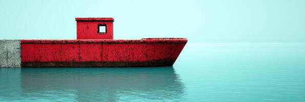 Abandoned red boat on calm turquoise waters photo