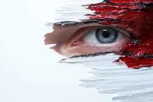 abstract eye close up with red paint splatter photo