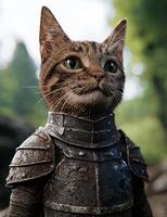 Fierce feline warrior in battle armor photo
