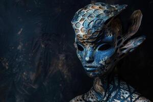 Mysterious blue alien creature with intricate patterns photo