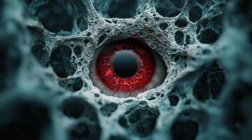 Captivating close up of a red eye surrounded by an intricate network of veins photo