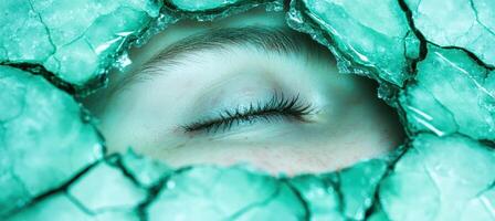Serene eye surrounded by turquoise crystal photo