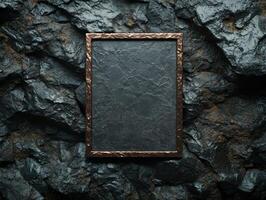 Copper frame on dark rock background photo