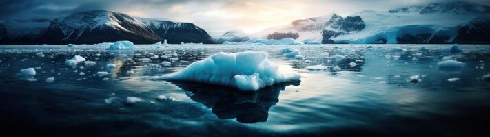 Serene arctic landscape with icebergs and mountains photo