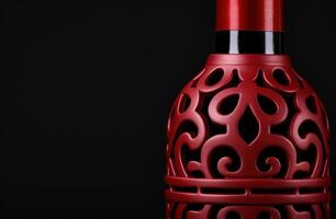 Decorative red ceramic vase with intricate pattern photo
