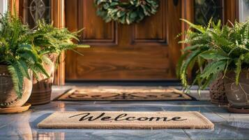 Welcoming Entrance with Ferns and Wreath photo