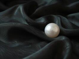 Elegant pearl on dark fabric photo