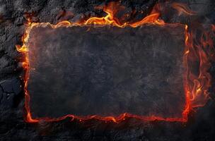 Fiery frame on dark background photo