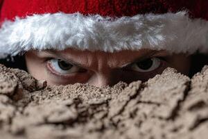 Mysterious eyes peeking through the snow photo