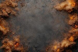 Dramatic explosion with fiery debris and smoke photo