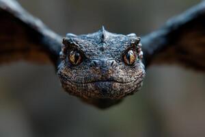Close up of a reptilian face with intense eyes photo