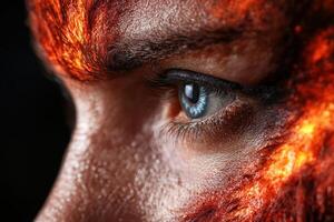 Intense close up of a fiery red eye photo
