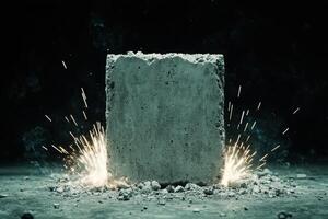 Exploding concrete block with sparks photo