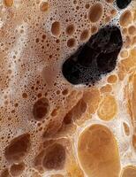 Closeup of bubbles and foam in coffee or beer photo