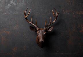 Majestic deer head mounted on dark background photo