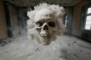 Surreal skull explosion in abandoned building photo