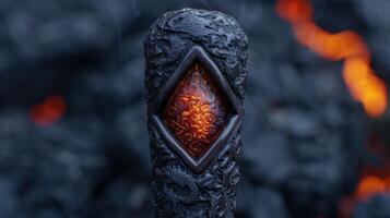 Glowing ember within a charred log photo