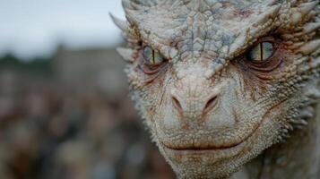 Close up portrait of a rugged lizard with intricate scales and piercing eyes photo