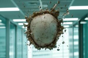 Cracked egg exploding in air photo