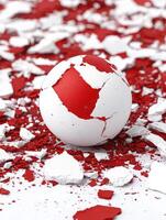 Broken globe on red and white background photo