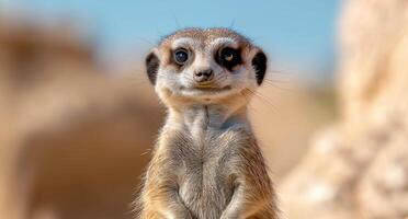 Curious meerkat looking directly at camera photo