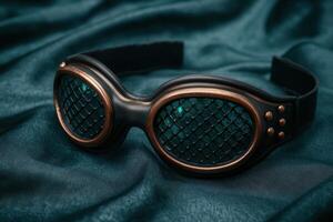 Steampunk inspired goggles with intricate metallic frames and tinted lenses photo