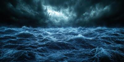 Stormy ocean waves crashing under dark clouds photo