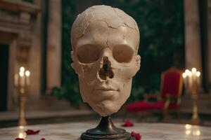 Eerie skull display with candles photo