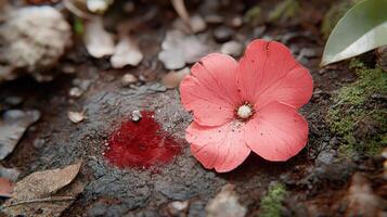 Vibrant red flower on forest floor photo