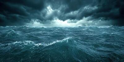 Stormy ocean waves and dark clouds photo