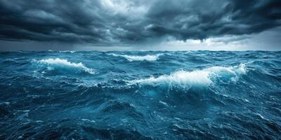 Stormy ocean waves and dark clouds photo