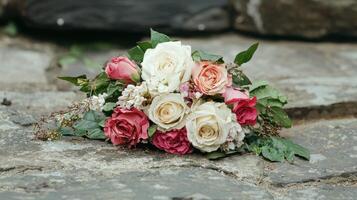 Elegant floral bouquet on rustic background photo