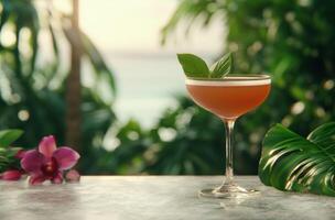 tropical cocktail with fresh garnish in lush greenery photo