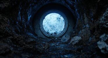 Mysterious underground tunnel with a circular window photo