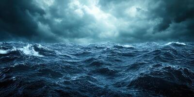 Stormy ocean waves under dark clouds photo