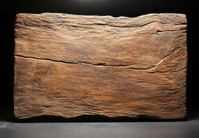 Weathered wooden plank on dark background photo