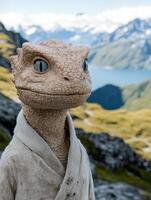 close up of a curious lizard in the mountains photo